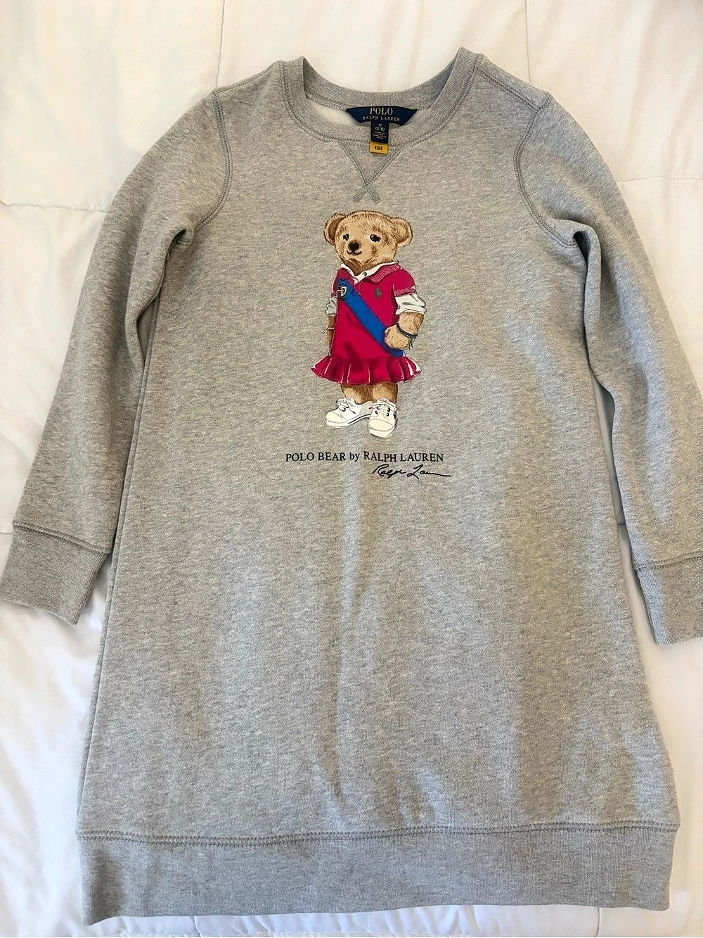 Polo Ralph Lauren Polo Bear Fleece Sweatshirt Dress Gray & Pink Girls Medium